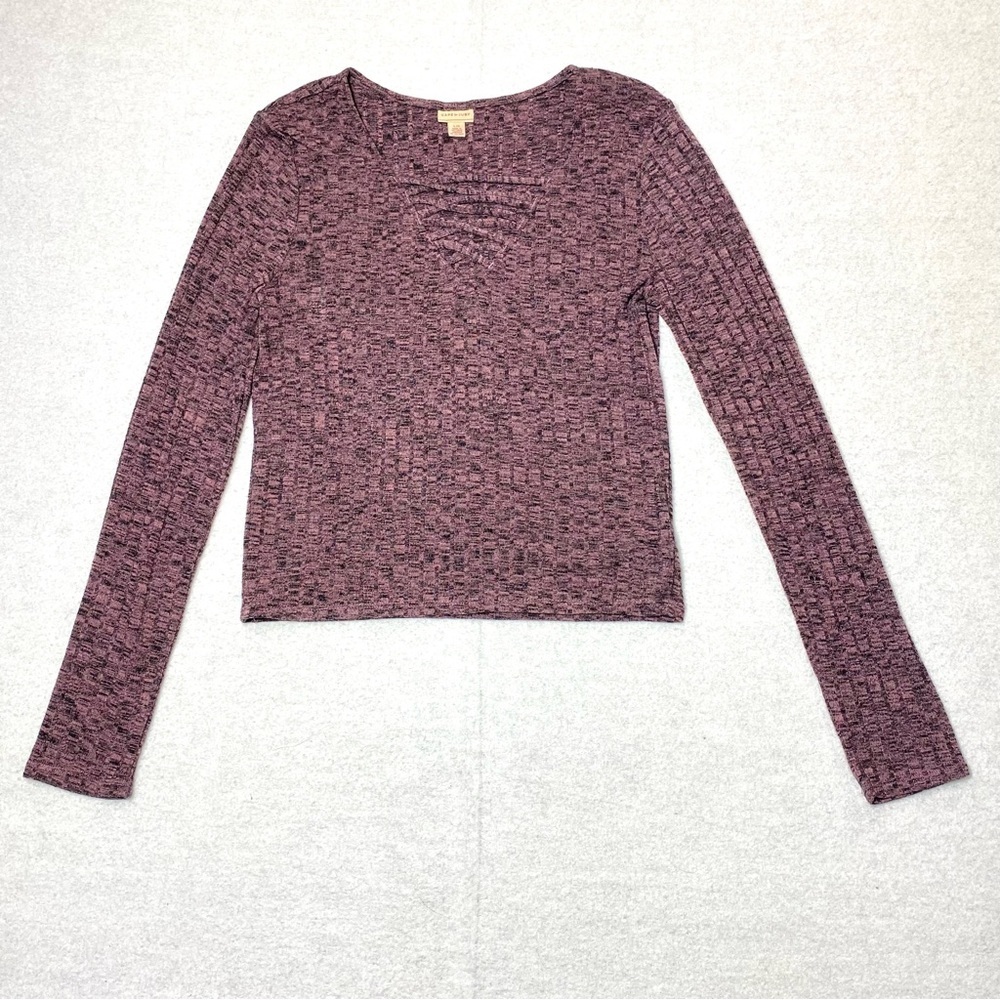 Cape Juby Cropped Sweater Women's L Purple Ribbed Criss Cross V Neck Long Sleeve